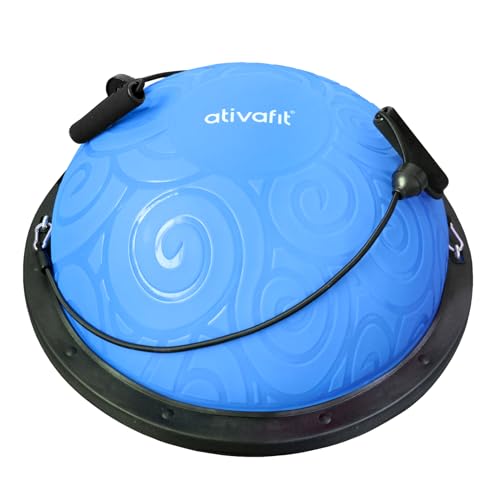 ATIVAFIT 60 * 18cm bis 300KG Yoga Balance Trainer Ball, Balancetrainer Gymnastikball Halbkugel mit Expander & Pumpe, rutschfest Yoga Gymnastik Ball Yoga für Krafttraining Gleichgewichtstraining Blau