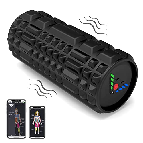 EEIEER Faszienrolle, EEIEER Elektrische Vibrierende Sport Massagerolle mit 2000mAh Foam Roller 4 Stufen Fitness Geräte Zuhause Automatisch Selbstmassage Bluetooth Handyverbindung für Faszientraining