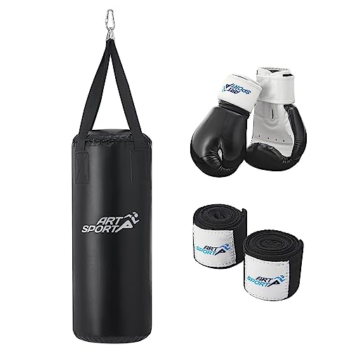 ArtSport Boxsack Kinder - 8kg Boxsack Hängend inkl. Boxhandschuhe, Bandage & Deckenhalterung - Ideales Sport Set zum Boxen ab 6 Jahren