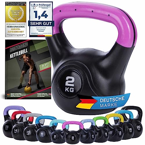 Body & Mind® Kettlebell Kugelhantel 2-20 kg - Workout Gewicht-Hantel für Kraft-Training - Profi Fitness Schwunghantel aus Kunststoff (a - 2 kg)