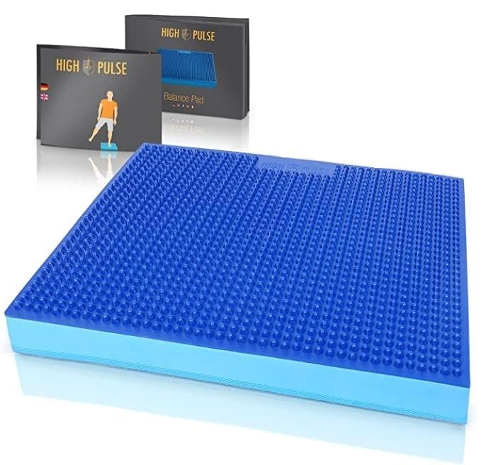 High Pulse® XXL Balance Pad mit Noppen inkl. 3X Fitnessbänder + Poster – Balancekissen mit Akupressurnoppen für EIN verbessertes Gleichgewicht, Koordination und Stabilität (Blau | Noppen)